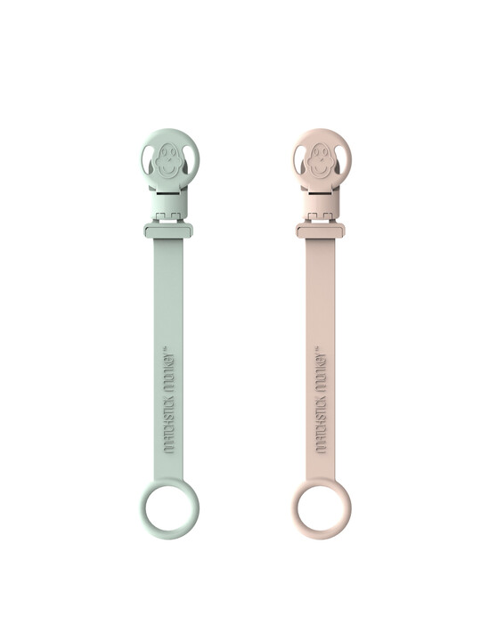 Matchstick Monkey Double Soother Clip - Mint Green and Dusty Pink image number 1